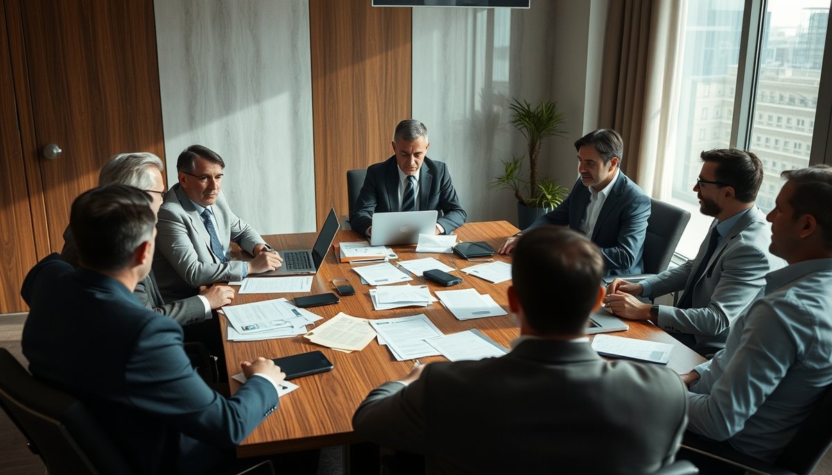 Ejecutivos analizando ROI y beneficios de IA en reclutamiento con gráficos