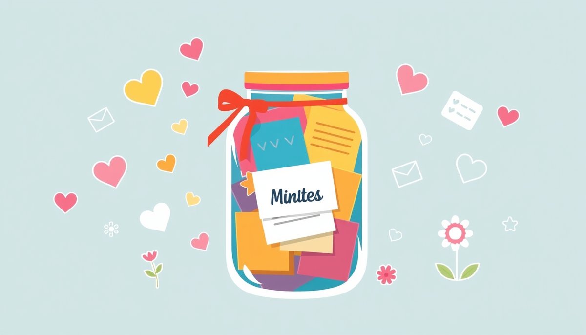 Frasco de recuerdos romántico con notas de momentos especiales de pareja