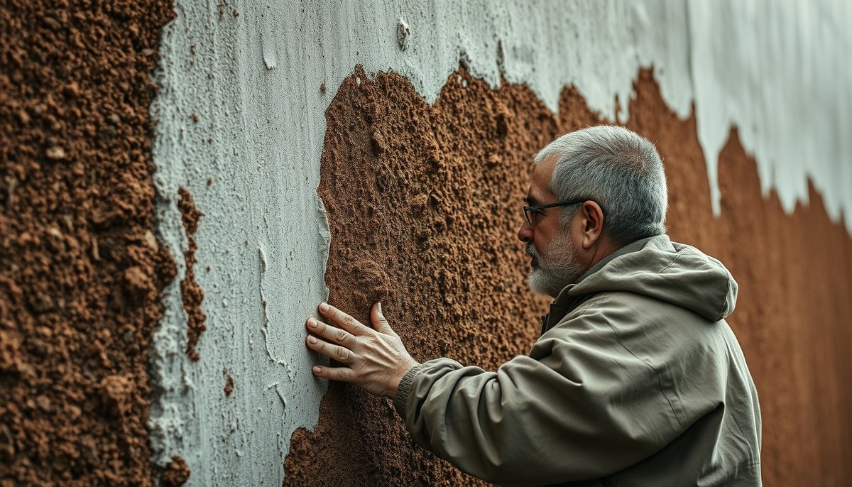 Inspección de mantenimiento en pared tratada contra humedad por propietario