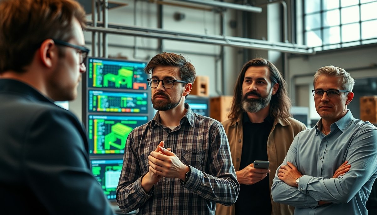 Presentación tecnológica startup en Barcelona con pantallas innovadoras