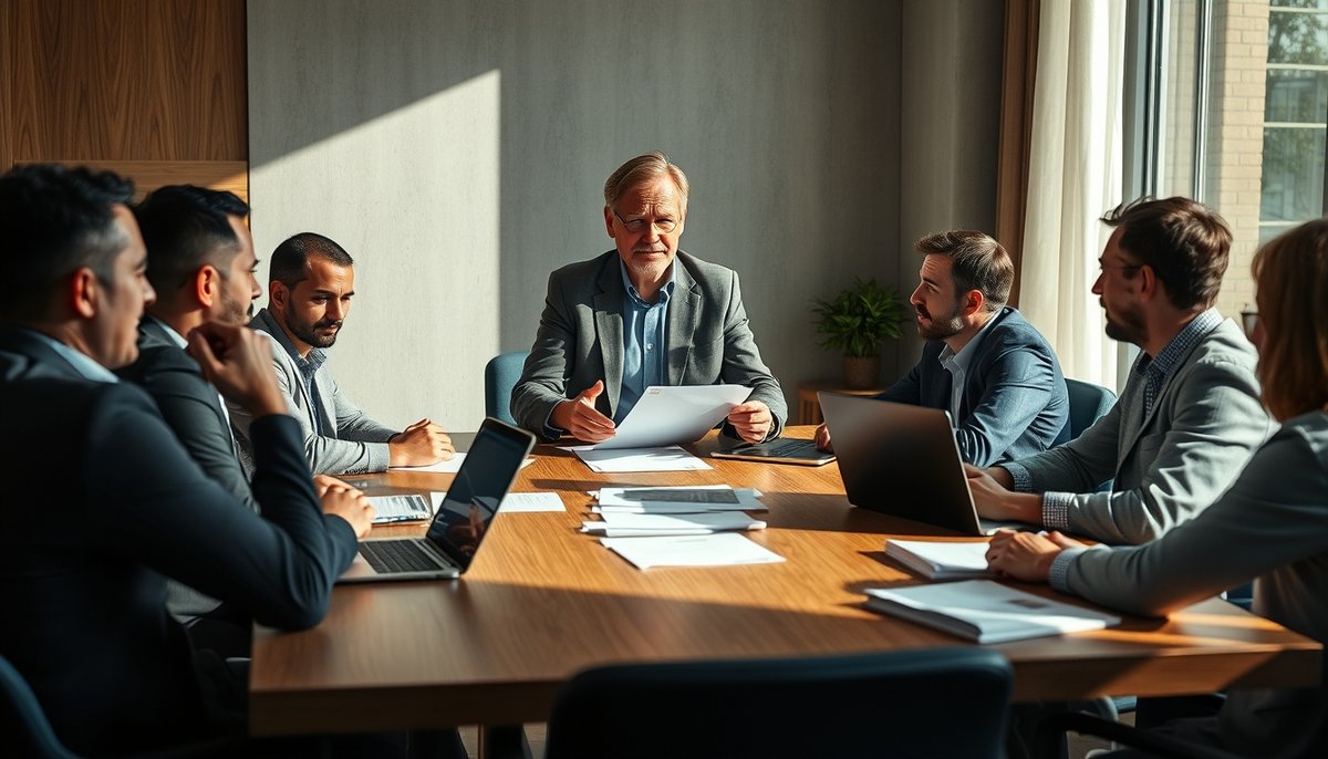 CEO liderando reunión sobre gestión de equity y roles de fundadores