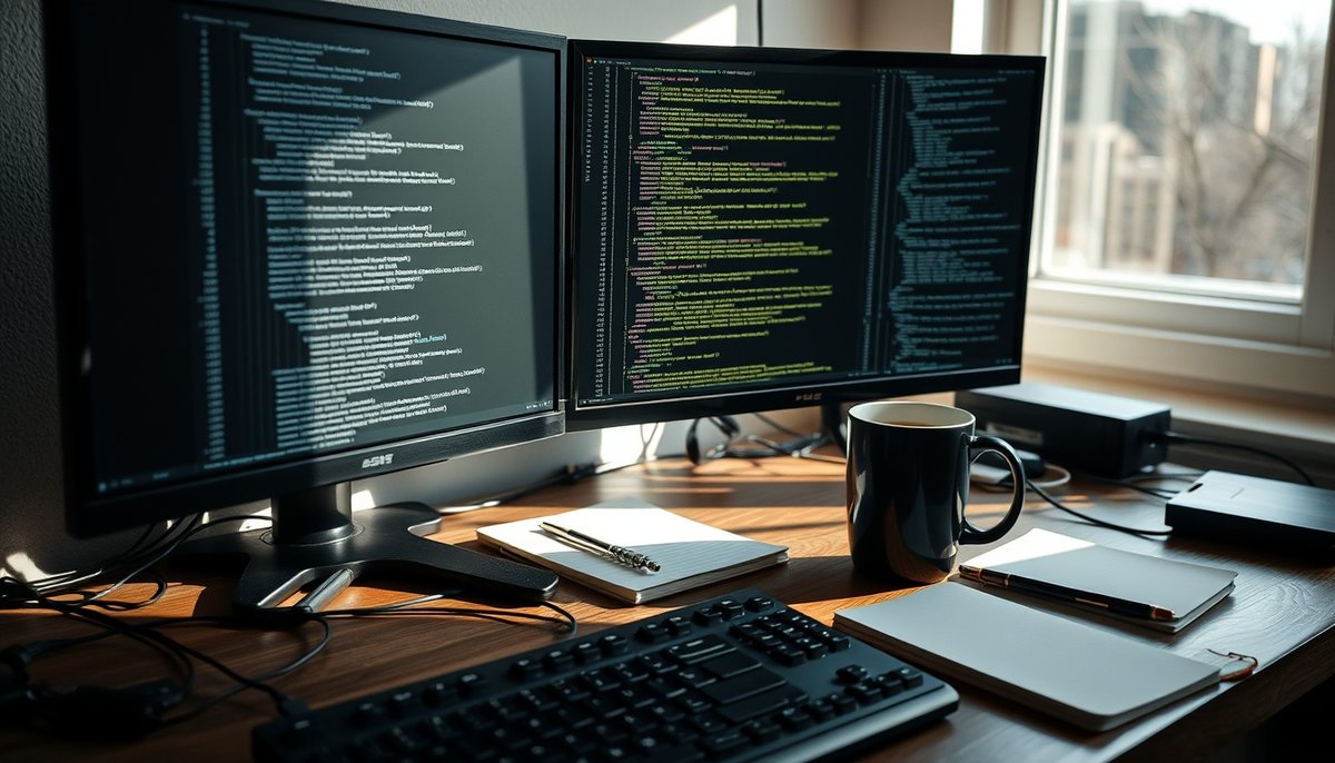 Estación de trabajo para desarrollo web con código HTML CSS y herramientas frontend