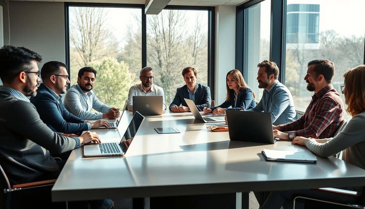 Emprendedores e inversores negociando exit de startup en reunión empresarial con documentos y análisis financieros Reunión empresarial estratégica para negociar exit de startup en sala de conferencias moderna