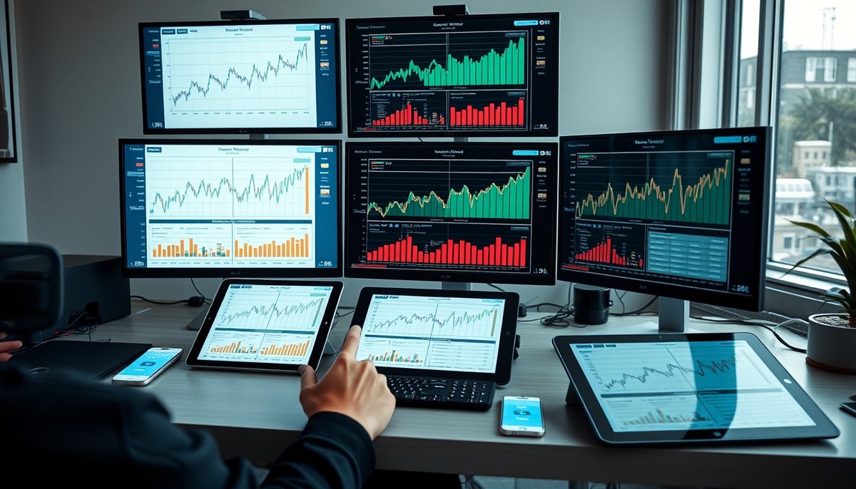 Herramientas tecnológicas como Carta visualizando cap tables y distribución de equity en startup con apps financieras Pantallas múltiples mostrando Carta y cap tables digitales para gestión de participaciones empresariales