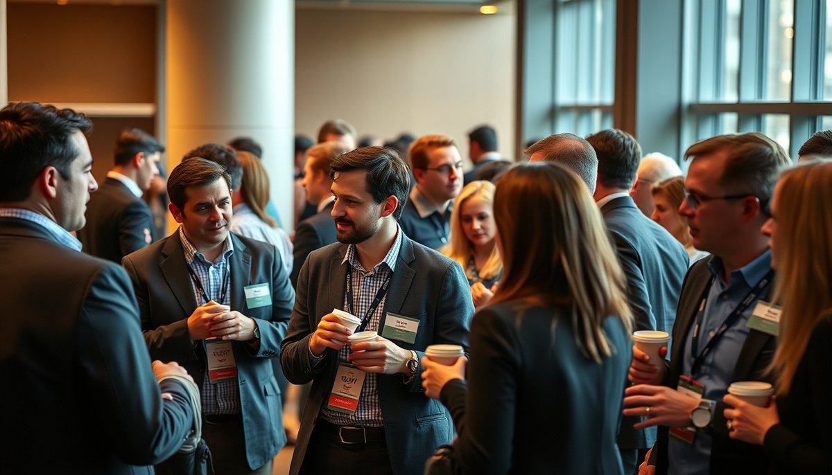 Evento de networking para startups con emprendedores e inversores conversando