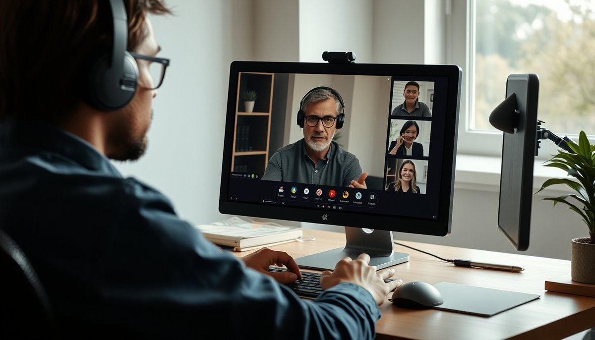 Manager de éxito del cliente en videollamada con cliente, estrategia de reducción de churn