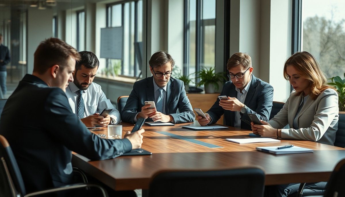 Neting app Badajoz - profesionales usando aplicación networking en reunión