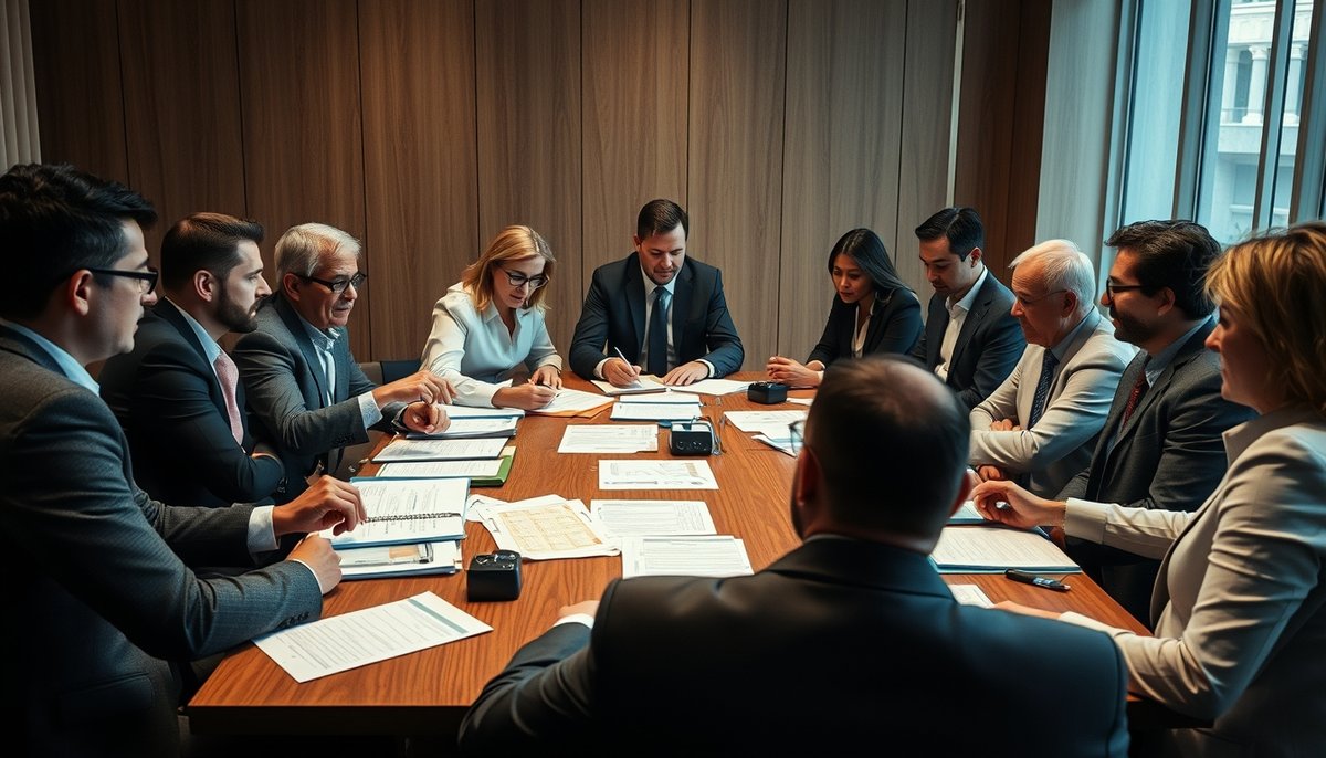 Reunión de negociación intensiva sobre cláusulas de protección para inversores y estrategias de salida del Term Sheet Profesionales negociando cláusulas de protección y salida en sala de juntas con documentos legales