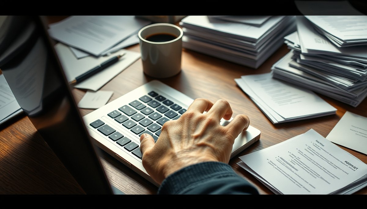 Automatización de tareas de reclutamiento con IA procesando CVs en laptop