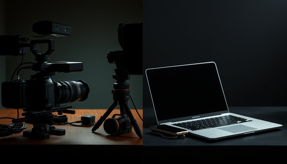 Evolución de producción audiovisual: equipo tradicional vs creación con IA