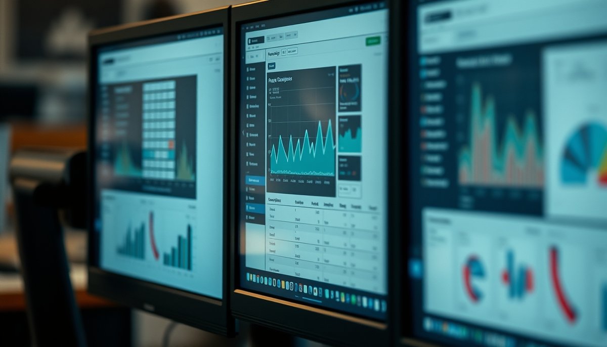 Pantallas con Power BI, Tableau e IBM mostrando dashboards de análisis de datos