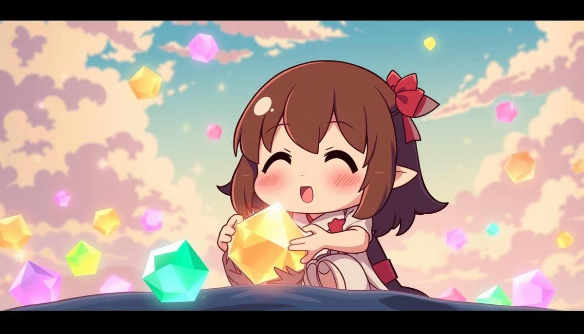 Personaje anime organizando extensiones PHP como cristales mágicos flotantes