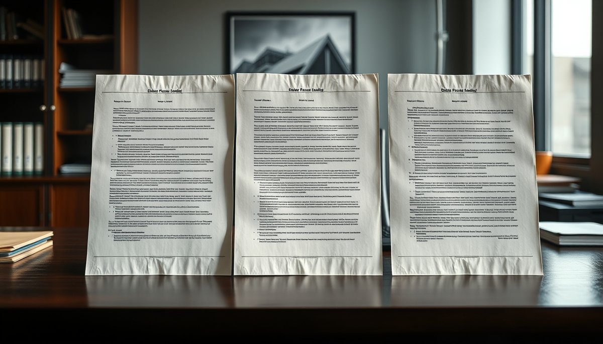 Comparación visual de contratos: nota convertible, SAFE y equity sobre escritorio ejecutivo