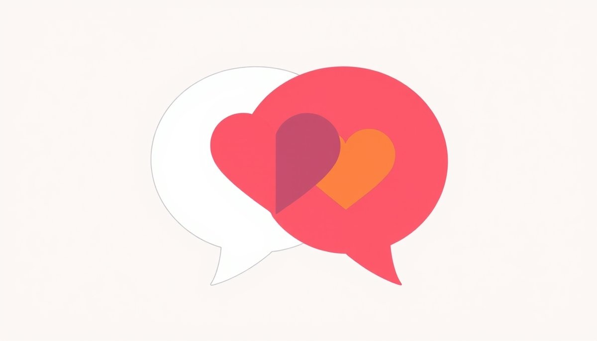 Burbujas diálogo superpuestas con corazones comunicación pareja efectiva