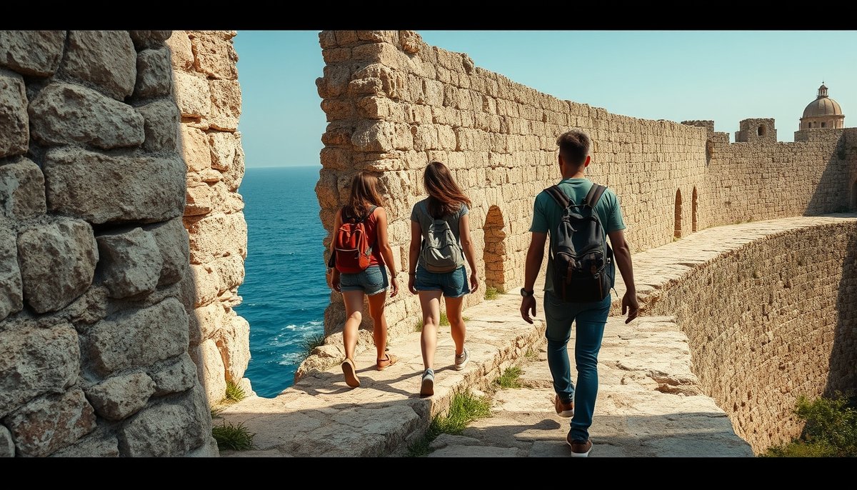Jóvenes explorando las murallas históricas del siglo XVIII en Tabarca